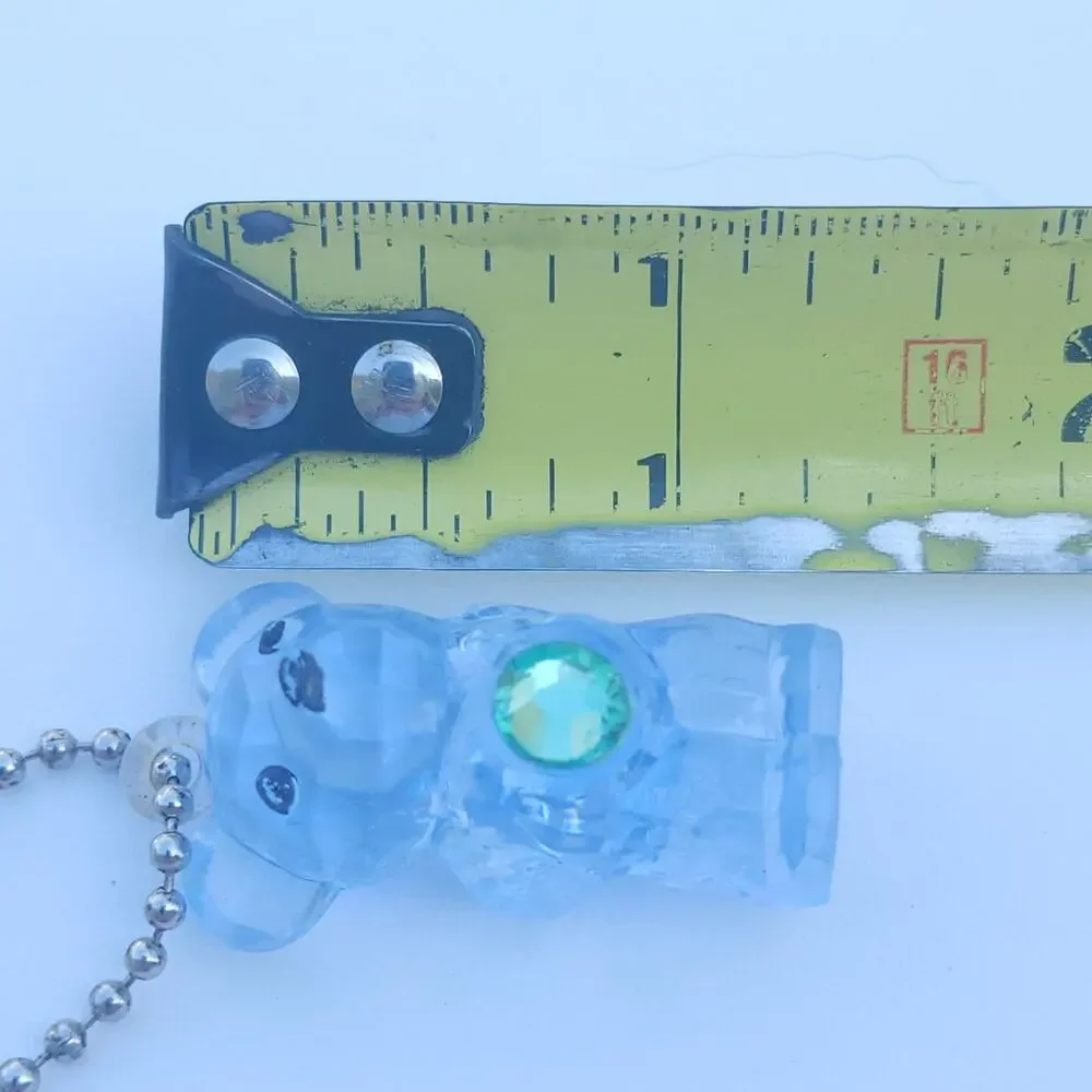 A&A Prism Teddy Bear Blue Plastic Keychain Rhinestone Bag Charm Zipper Pull Toy